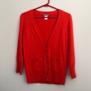 Women’s J. Crew 100% Cashmere Red Orange Cardigan Sweater Medium